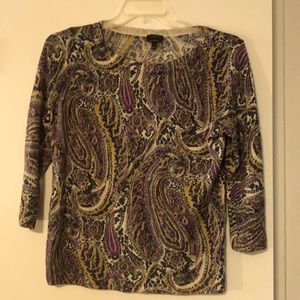 Talbots crewneck multicolor Merino wool 3/4 sleeve sweater.